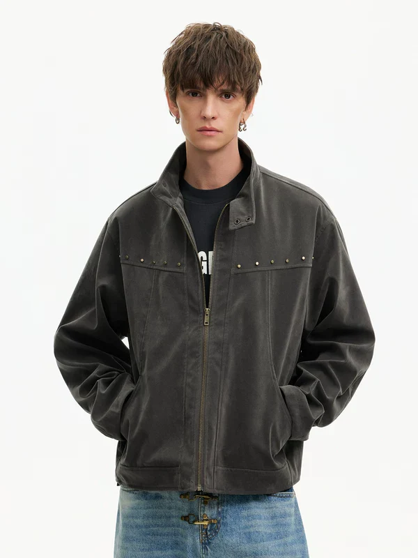 Studded Suede Harrington Workwear Jacket - Image 4