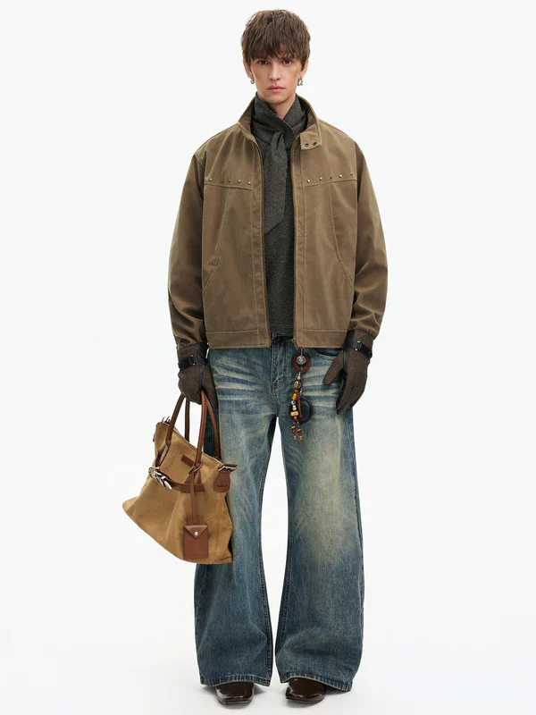 Studded Suede Harrington Workwear Jacket - Image 7