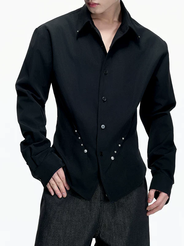Studded Waist-Cinching Long Sleeve Shirt