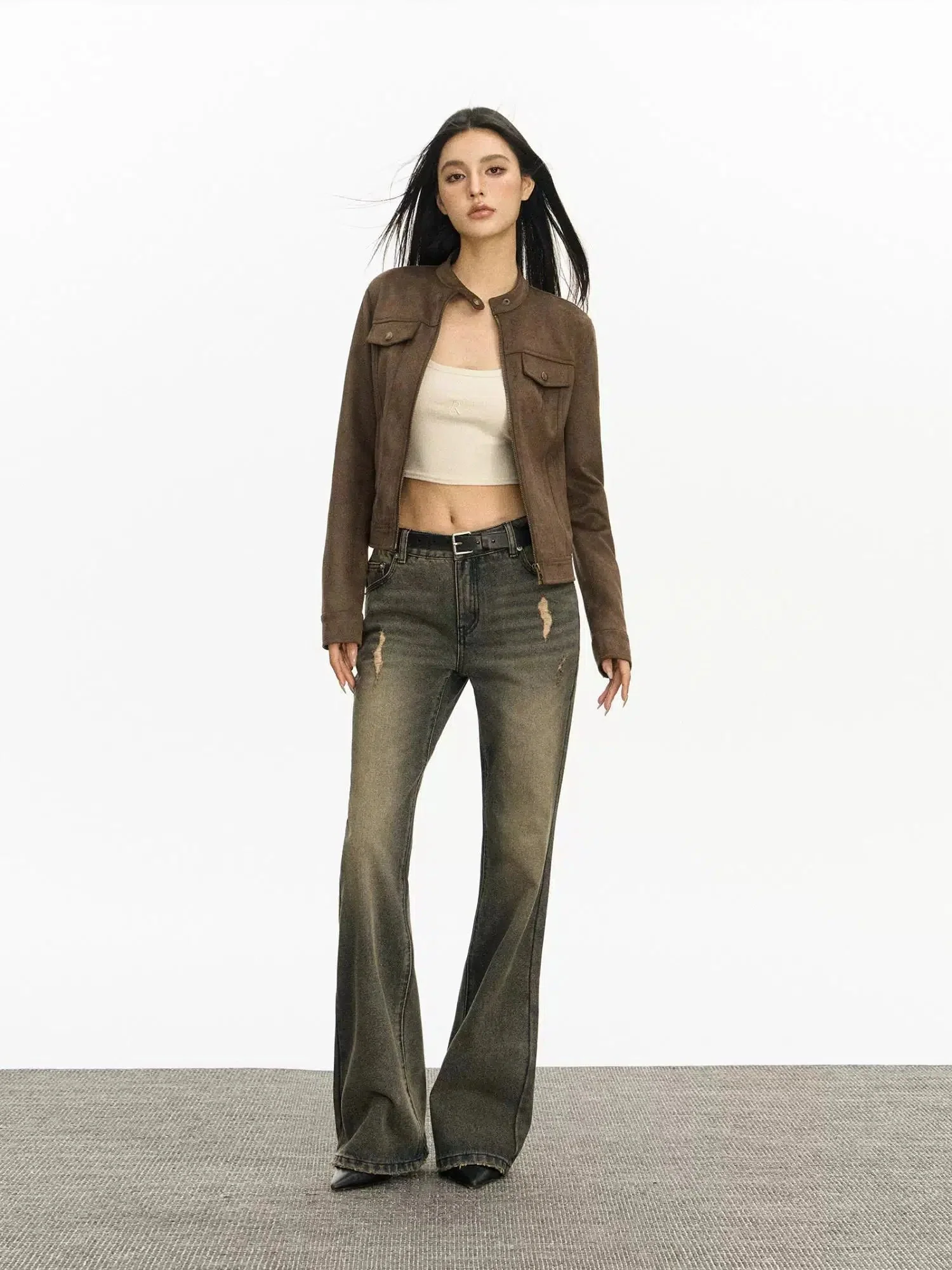 Stand Collar Suede Short Coat - Image 5