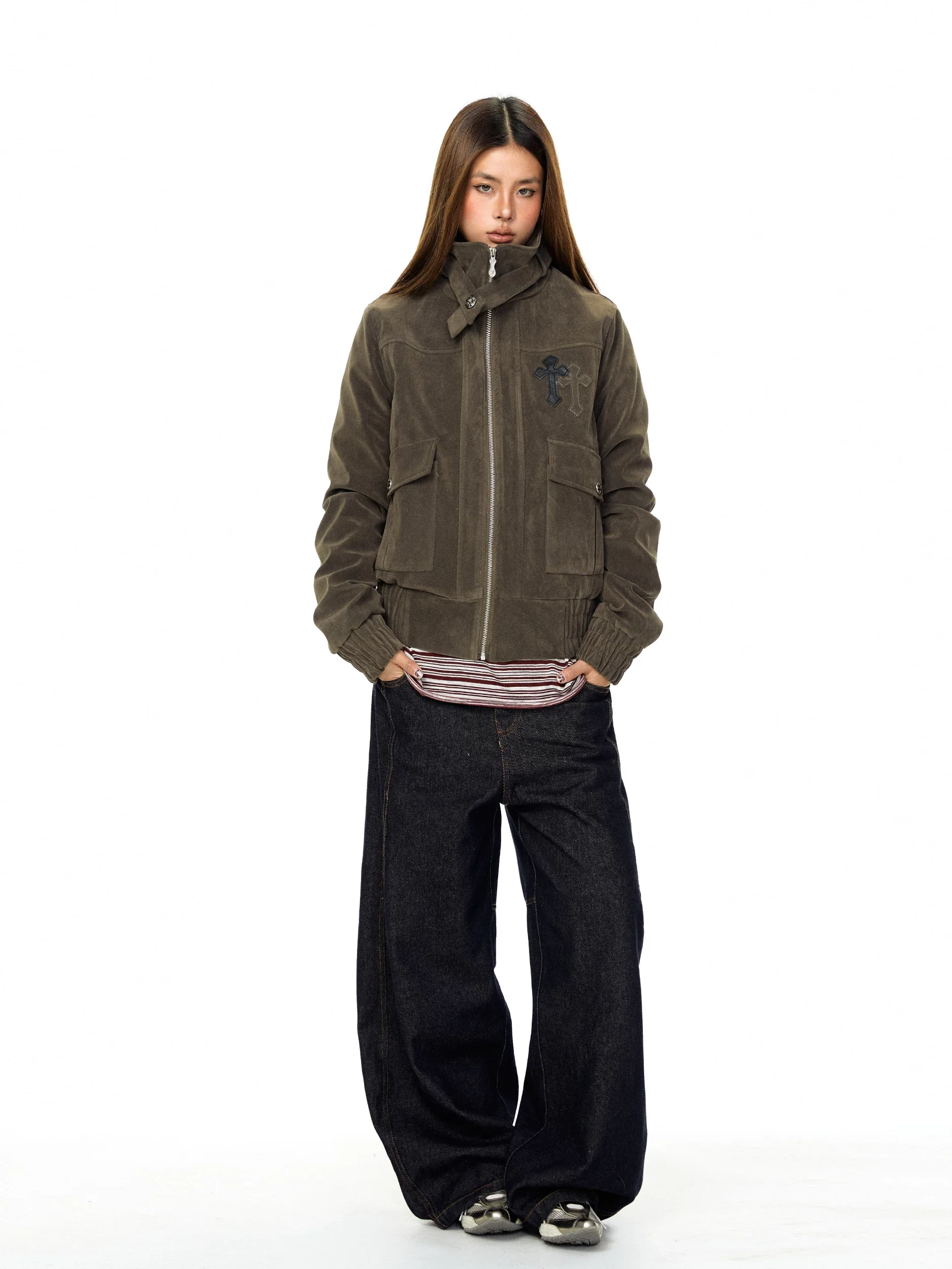 Suede Embroidered Stand Collar Jacket - Image 6