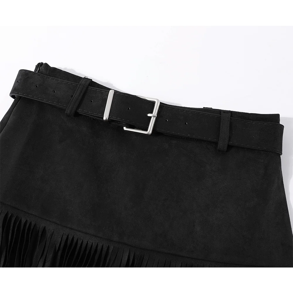 Suede Fringe Tassel Mini Skirt - Image 5