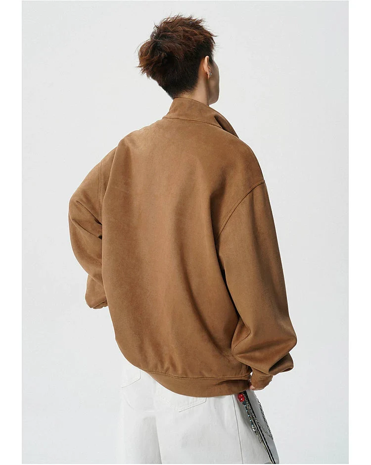 Suede Half-Zip Stand Collar Sweatshirt - Image 7