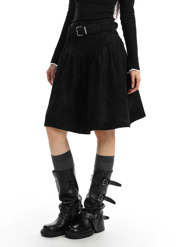 Suede High-Waisted Pleated Midi Skirt - Image 5