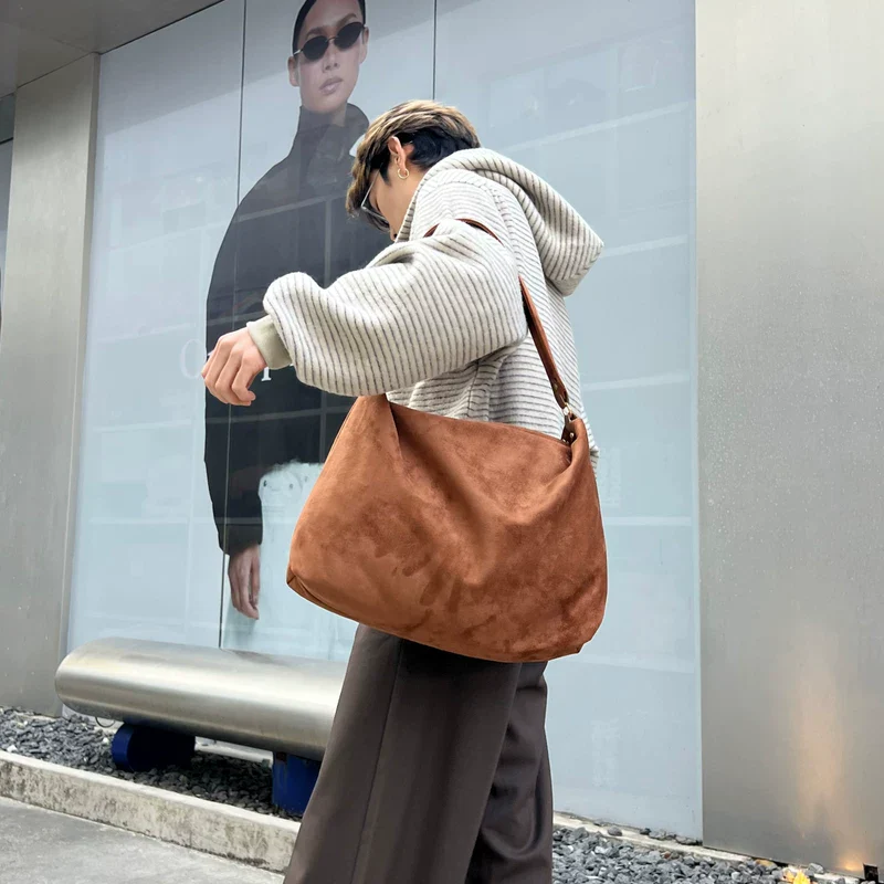 Suede Hobo Shoulder Tote Bag - Image 7