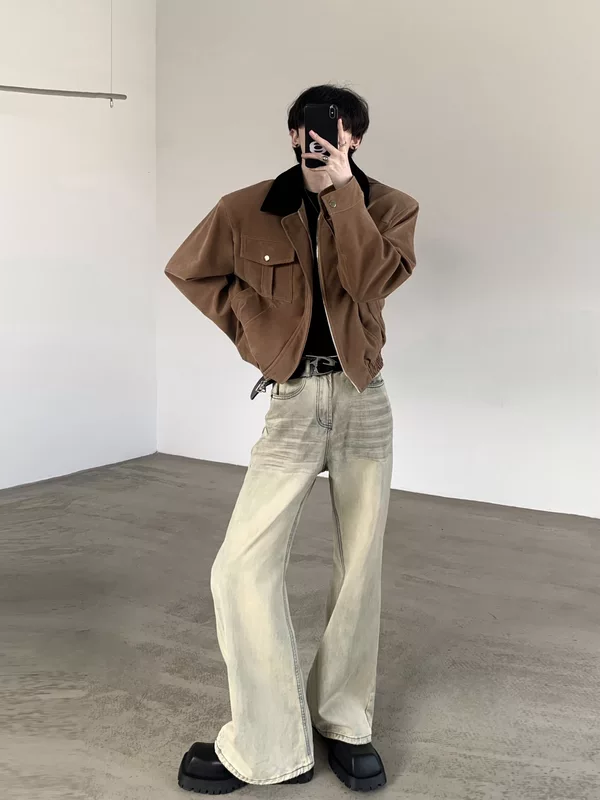 Suede Padded Shoulder Short Jacket - Image 4
