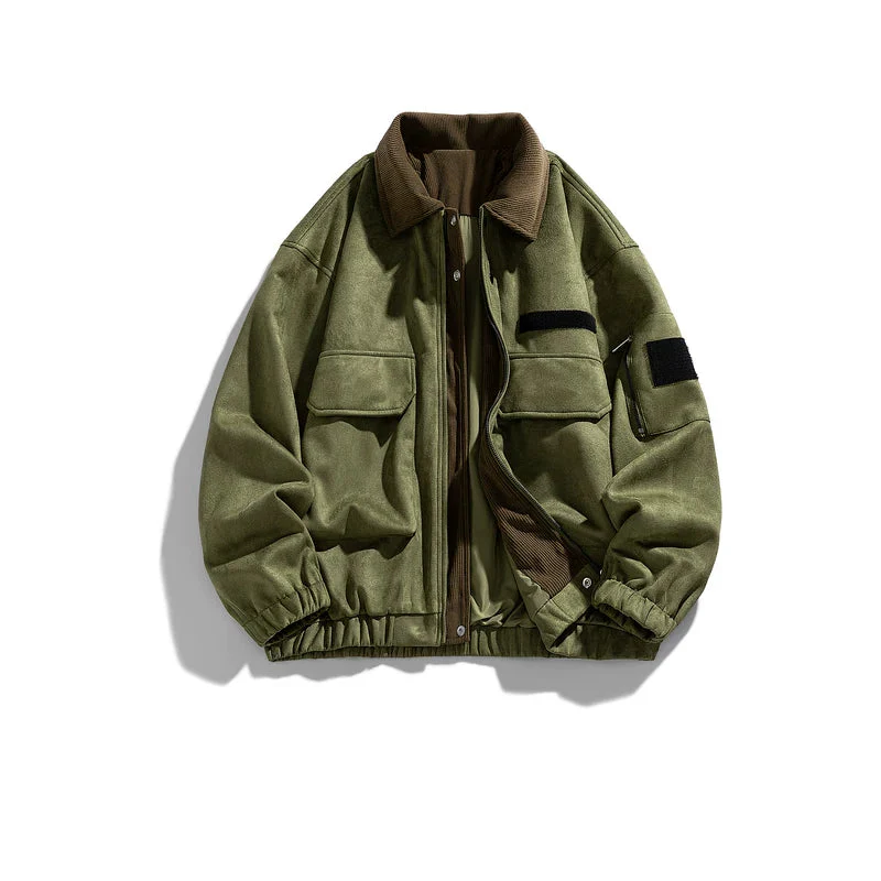 Suede Patchwork Workwear Collared Jacket - Image 2