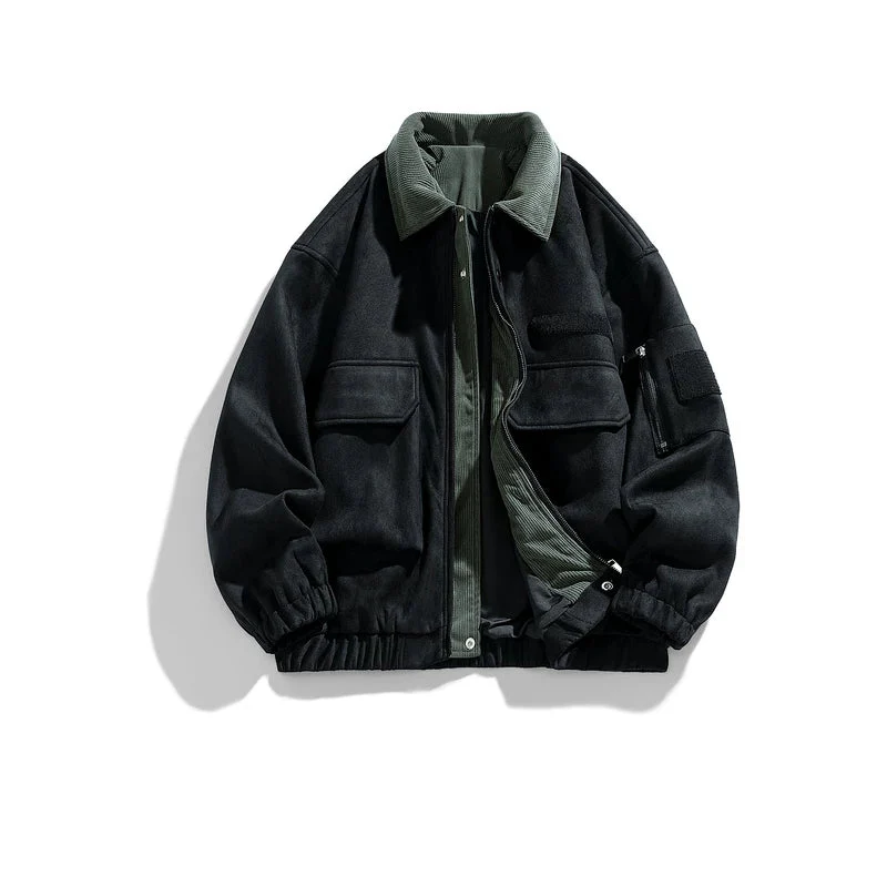 Suede Patchwork Workwear Collared Jacket - Image 3