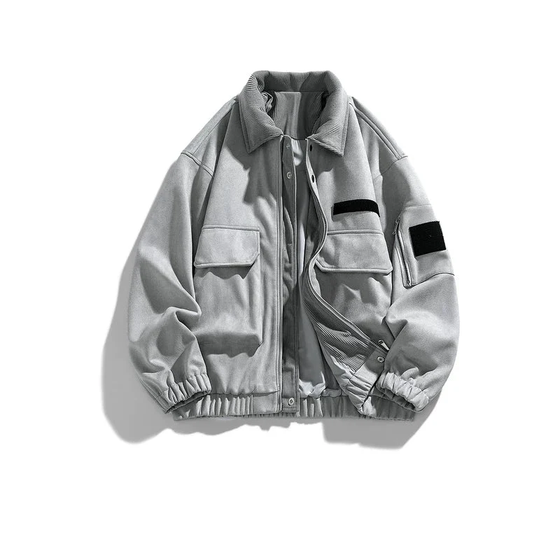 Suede Patchwork Workwear Collared Jacket - Image 4