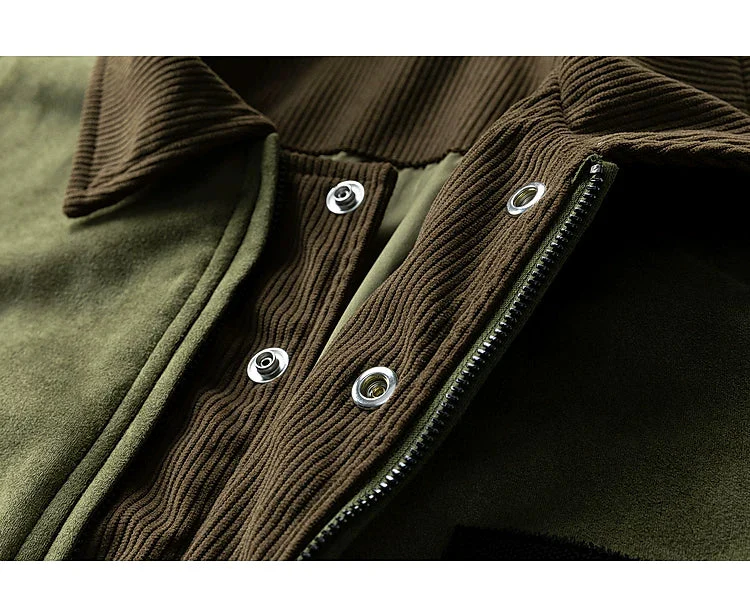 Suede Patchwork Workwear Collared Jacket - Image 9