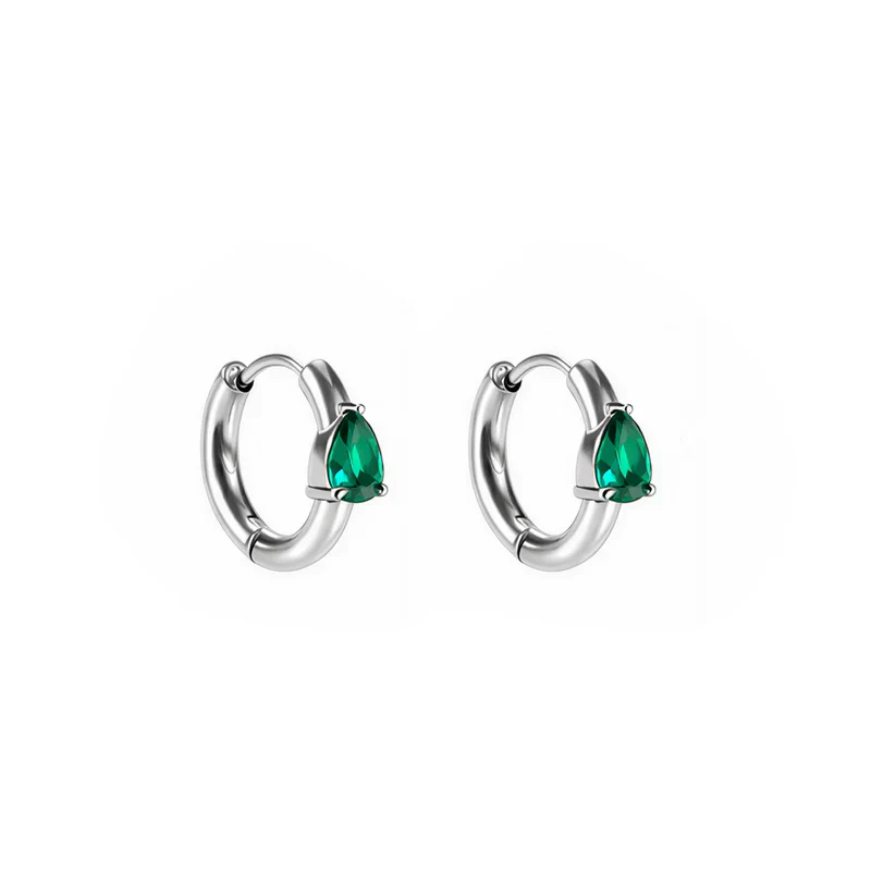 Teardrop Zirconia Titanium Steel Hoop Earrings - Image 6