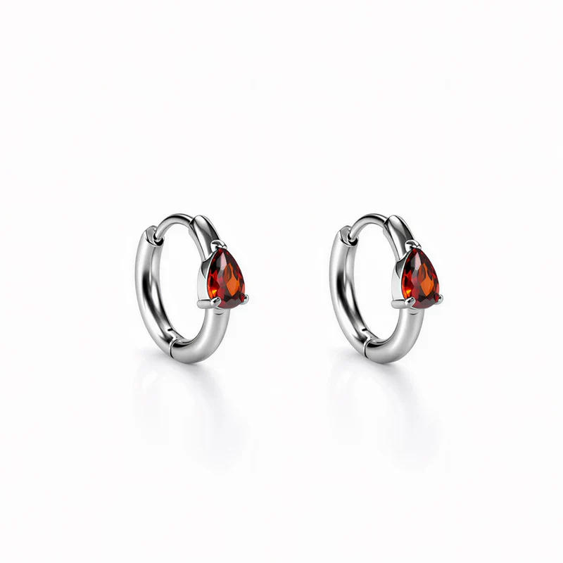Teardrop Zirconia Titanium Steel Hoop Earrings - Image 7
