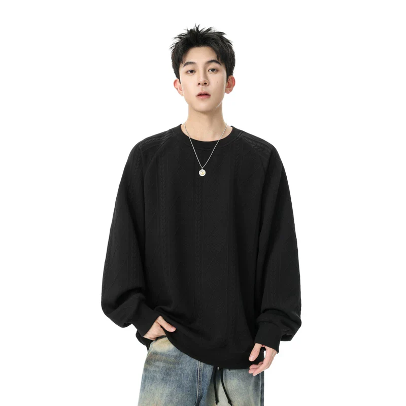 Textured Crew Neck Cotton Knit T-Shirt - Image 4