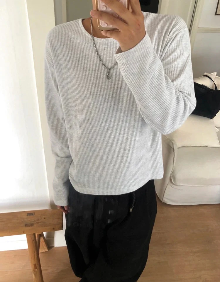 Textured Crew Neck Long Sleeve Pullover - Image 4