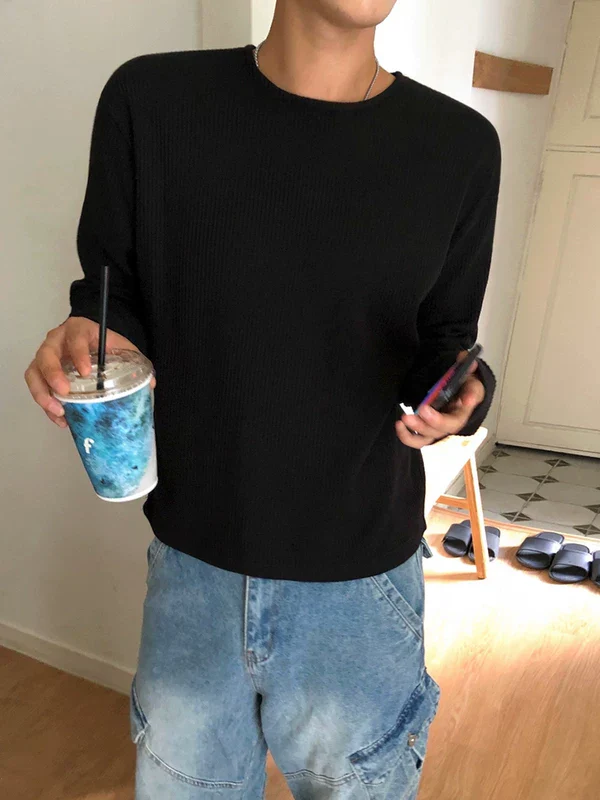 Textured Crew Neck Long Sleeve Pullover - Image 5