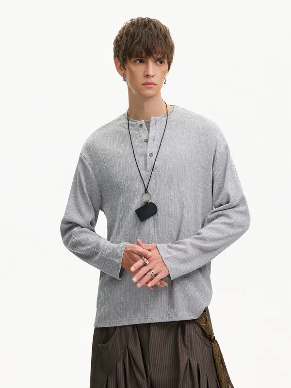 Textured Henley Long-Sleeve T-Shirt - Image 3
