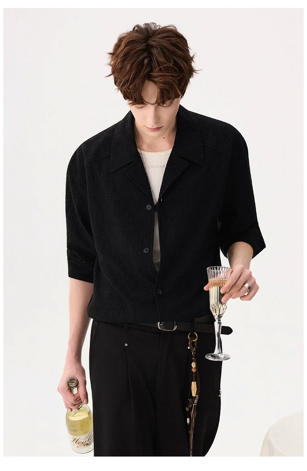 Textured Hollow-Out Collared Shirt - Image 2
