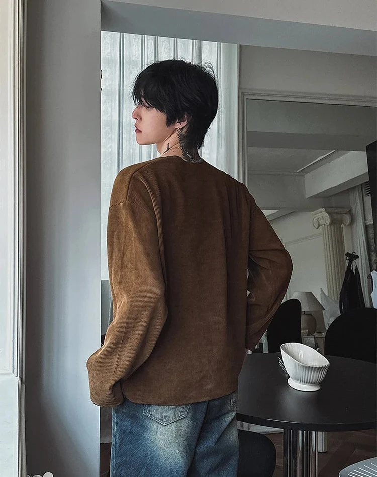 Textured Ribbed V-Neck Long-Sleeve Pullover - Image 6