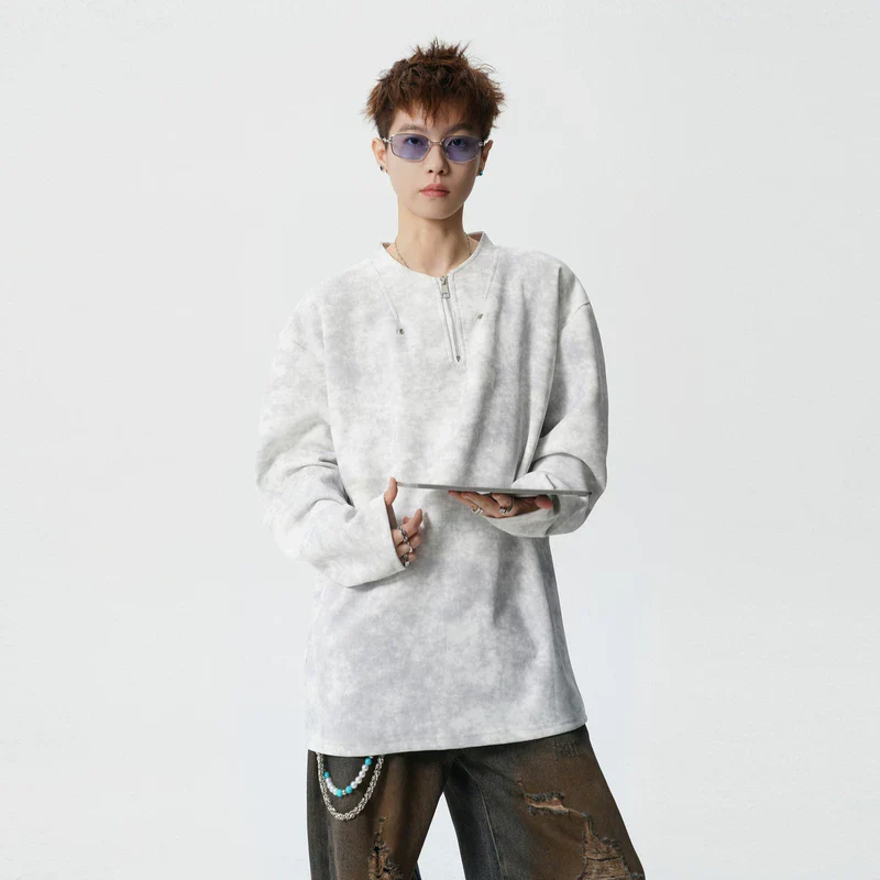 Tie-Dye Half-Zip Long-Sleeve Pullover - Image 3