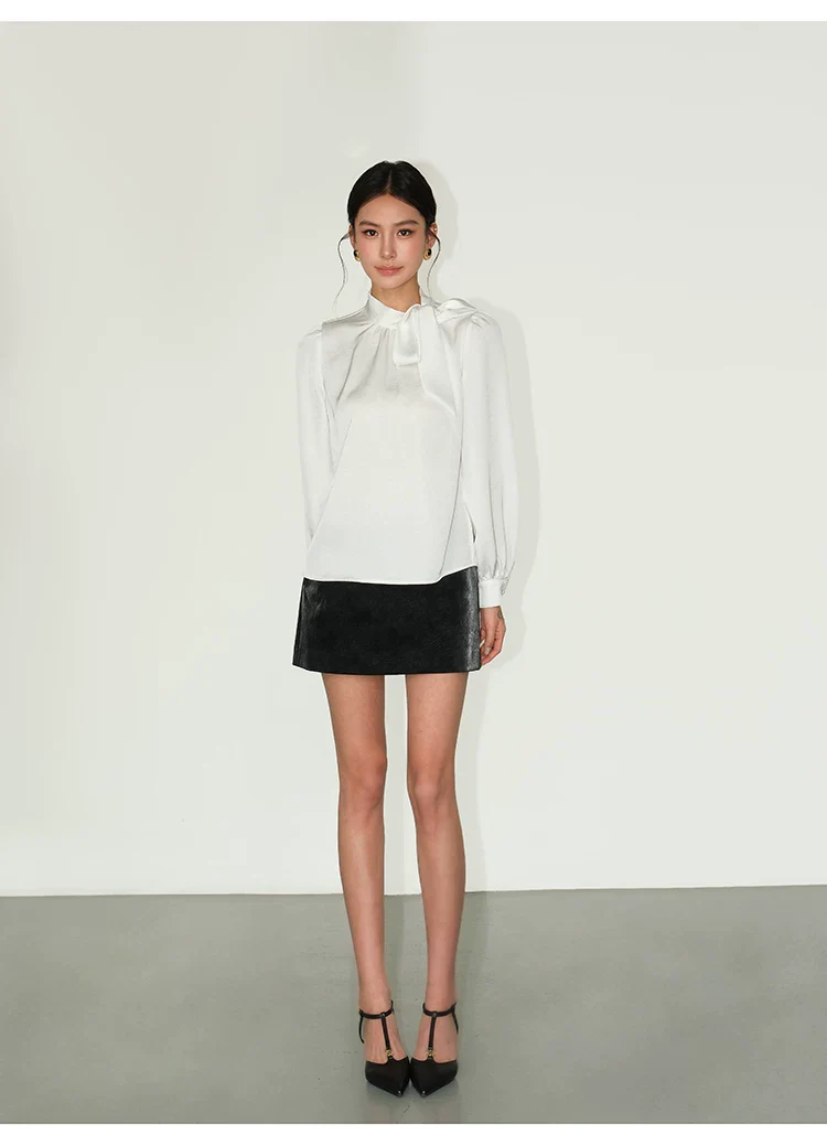 Tie Neck Lantern Sleeve Blouse - Image 10