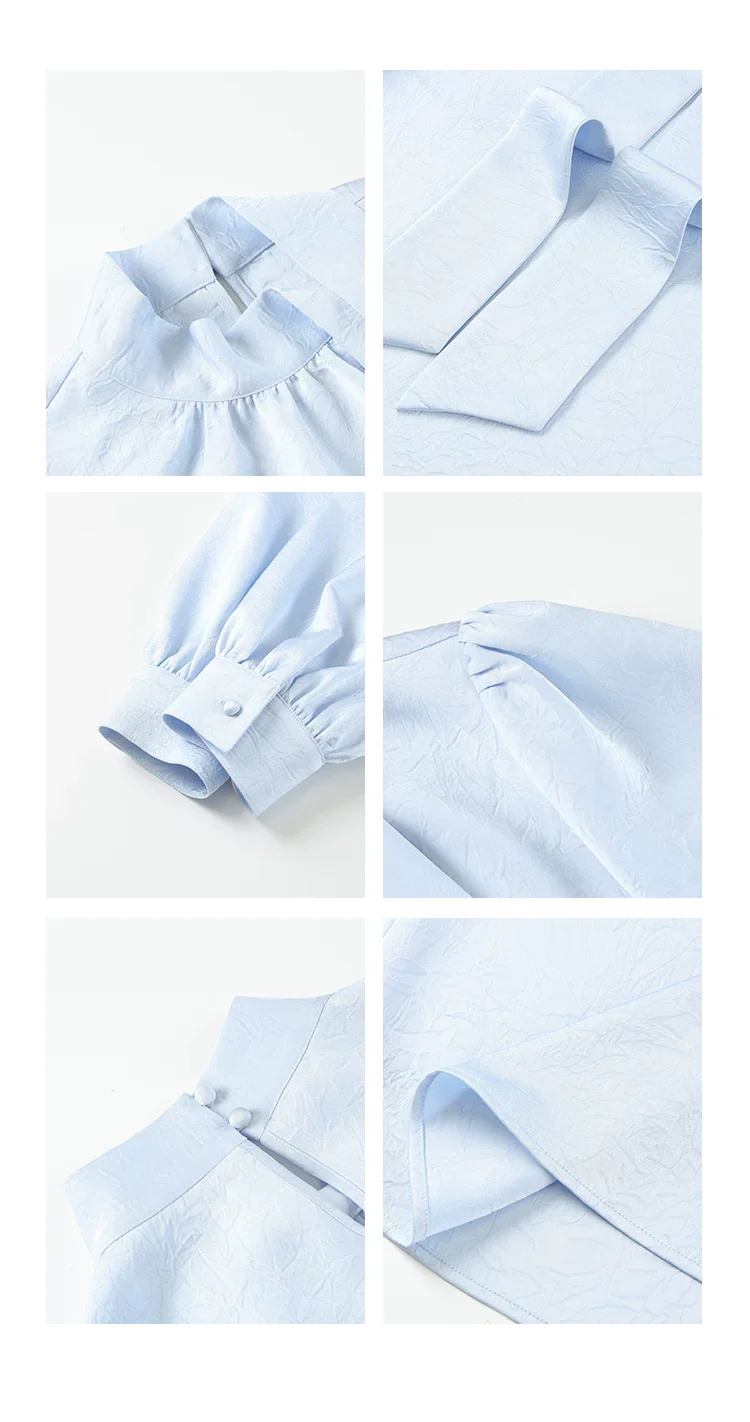 Tie Neck Lantern Sleeve Blouse - Image 11