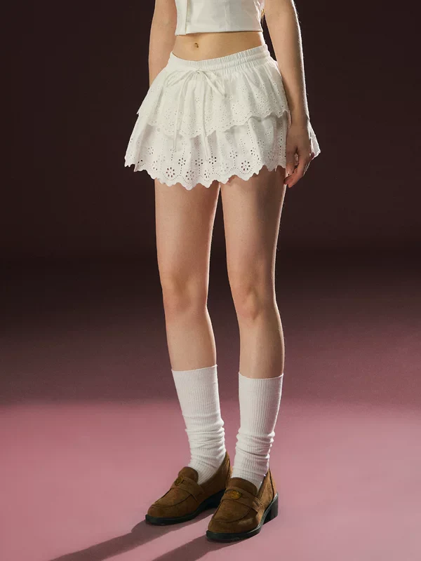 Tiered Eyelet Mini Skirt - Image 2