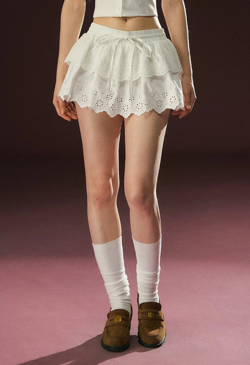Tiered Eyelet Mini Skirt - Image 3