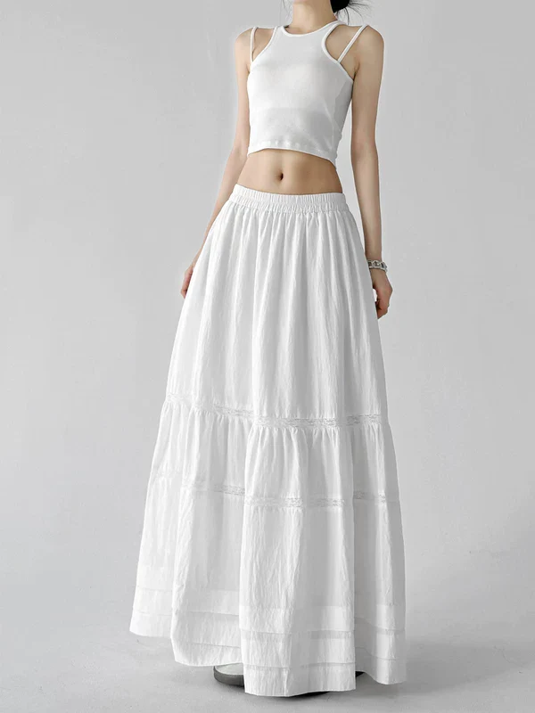 Tiered Lace-Trim High Waist Maxi Skirt - Image 2