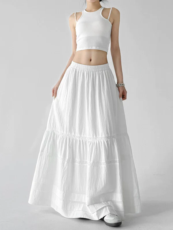 Tiered Lace-Trim High Waist Maxi Skirt - Image 3