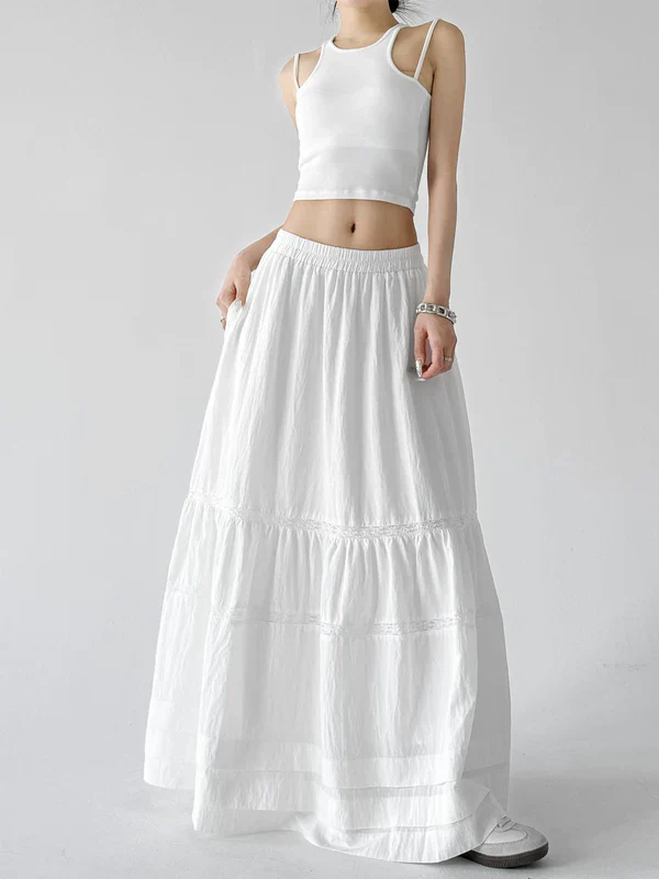 Tiered Lace-Trim High Waist Maxi Skirt - Image 4