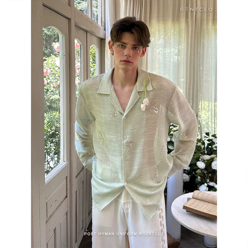 Tulip Embroidered Mesh Semi-Sheer Shirt - Image 4