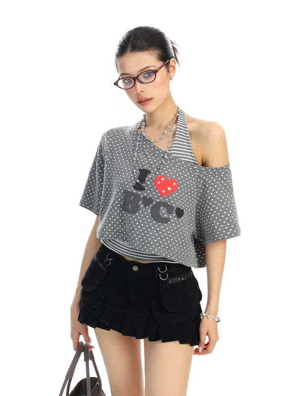 Two-Piece Off-Shoulder Halter Crop Top