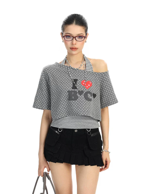 Two-Piece Off-Shoulder Halter Crop Top - Image 2