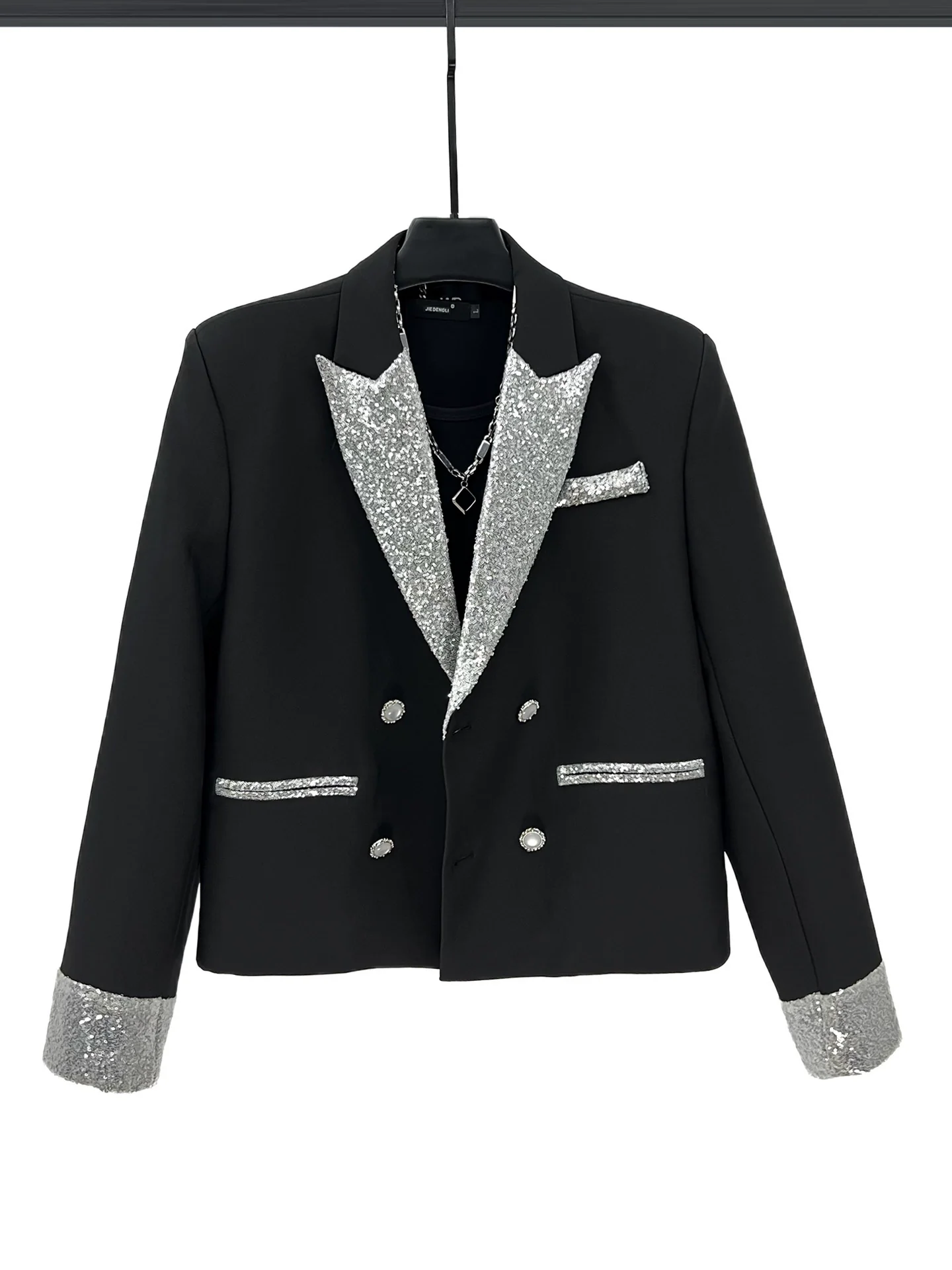 Sequined Double-breasted Short Jacket