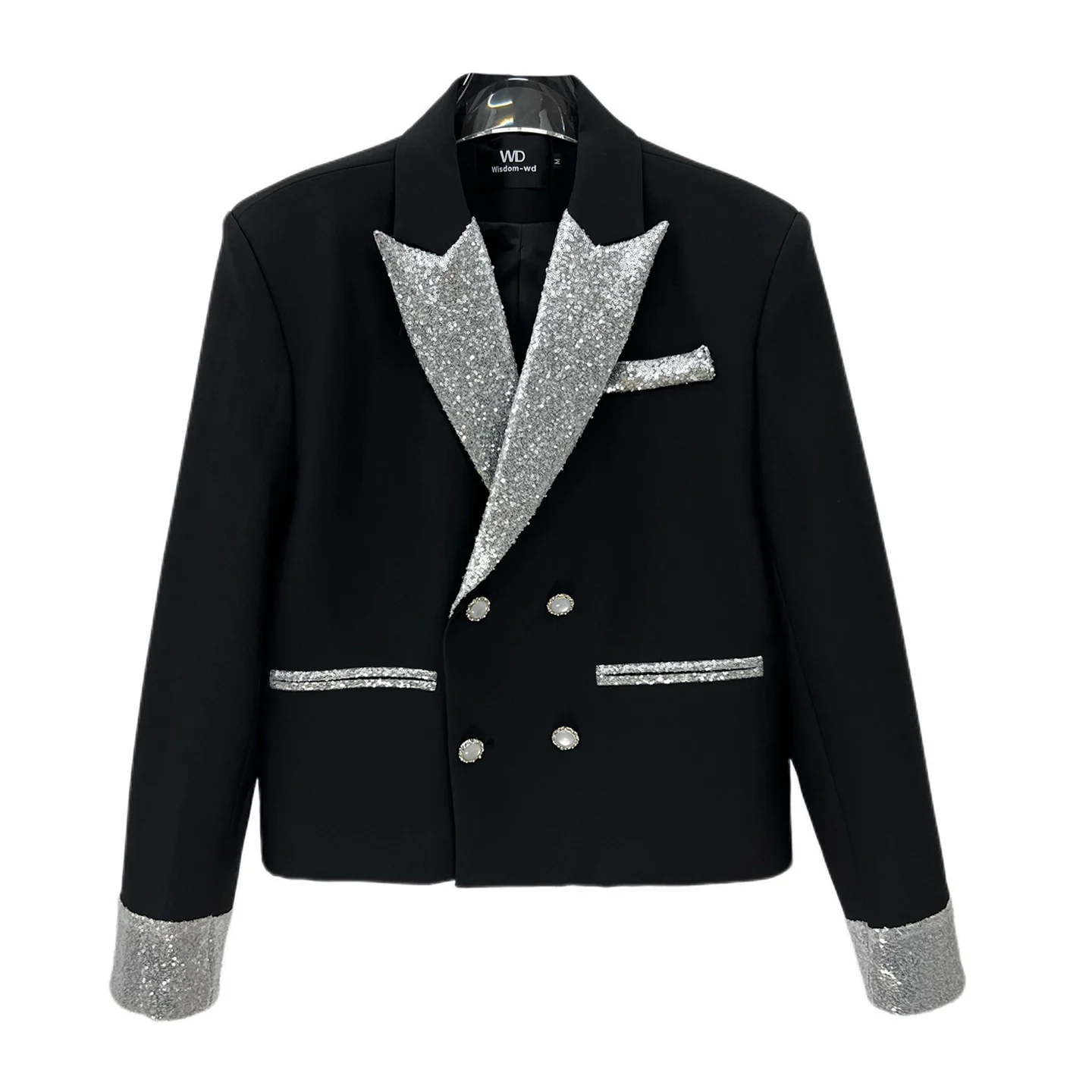 Sequined Double-breasted Short Jacket - Image 3