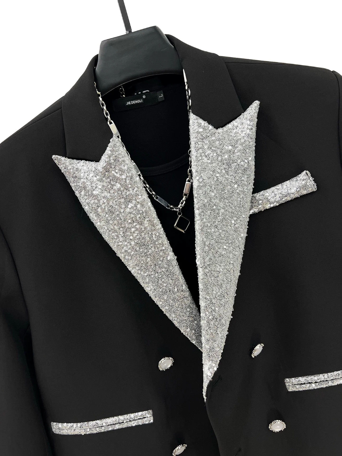 Sequined Double-breasted Short Jacket - Image 4