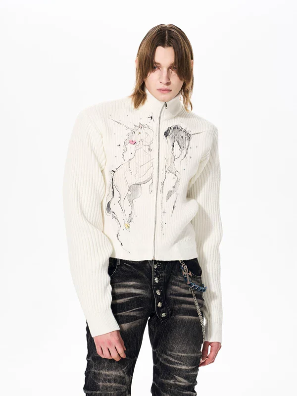 Unicorn Graphic Zip Knit Sweater - Image 2