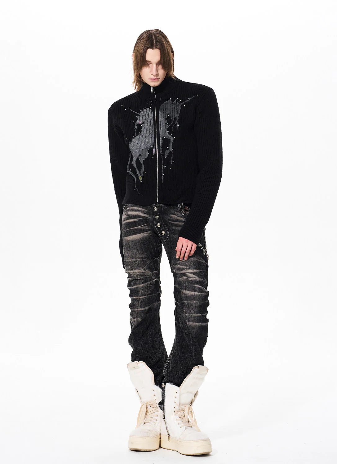 Unicorn Graphic Zip Knit Sweater - Image 6