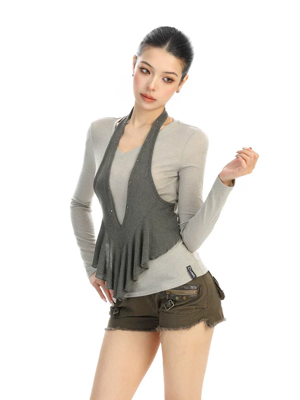 V-Neck Halter Knit Layered Camisole - Image 3