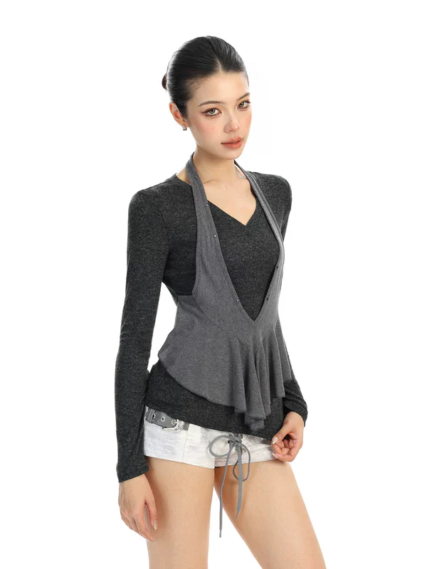 V-Neck Halter Knit Layered Camisole - Image 4