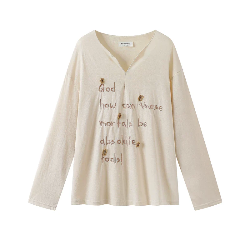 V-Neck Long Sleeve Embroidered Pullover - Image 2