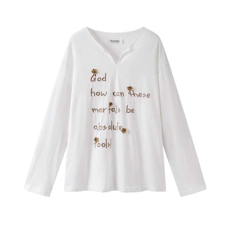V-Neck Long Sleeve Embroidered Pullover - Image 3