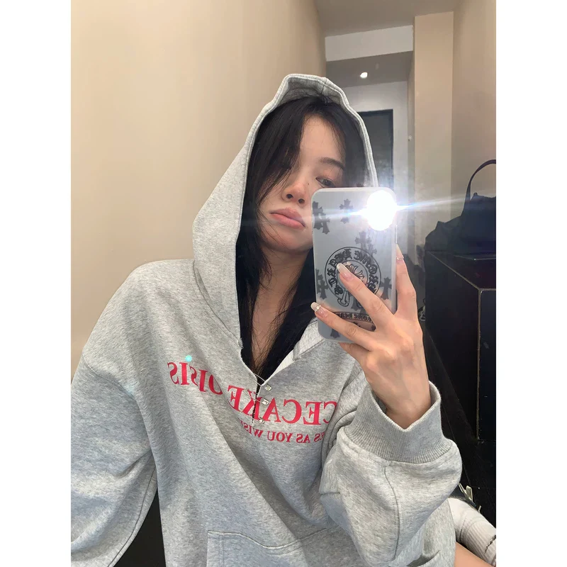 V-Neck Oversized Hooded Sweatshirt