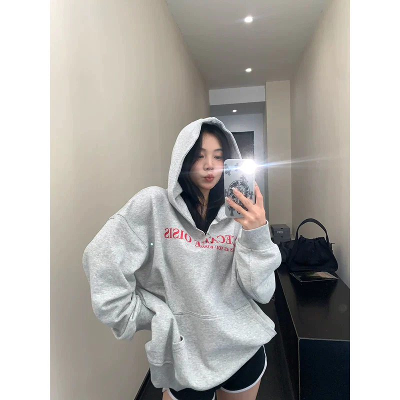 V-Neck Oversized Hooded Sweatshirt - Image 3