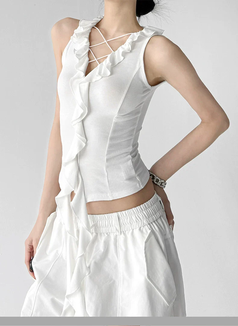 V-Neck Ruffle Halter Tank Top - Image 10