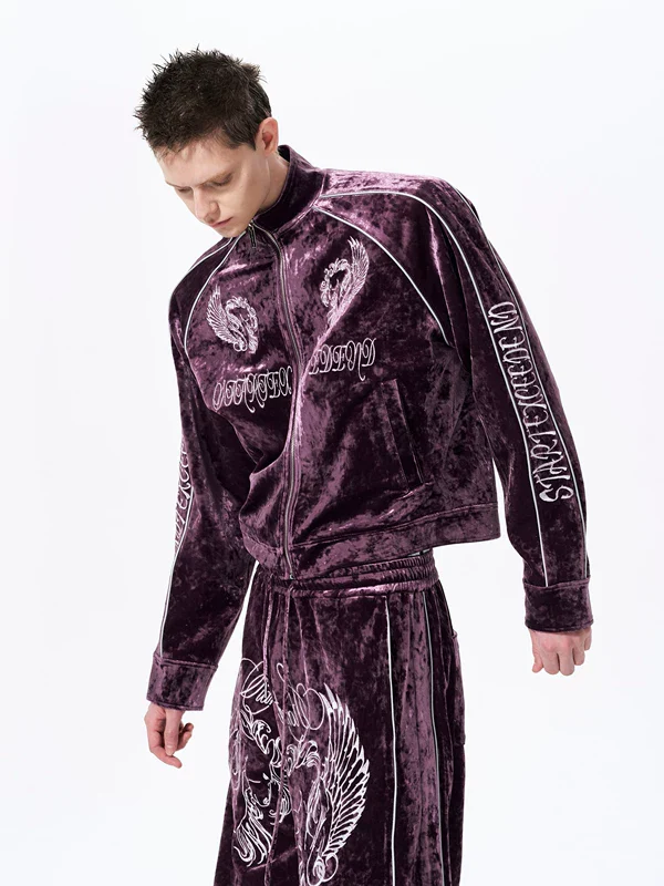 Velvet Totem Embroidered Stand Collar Jacket
