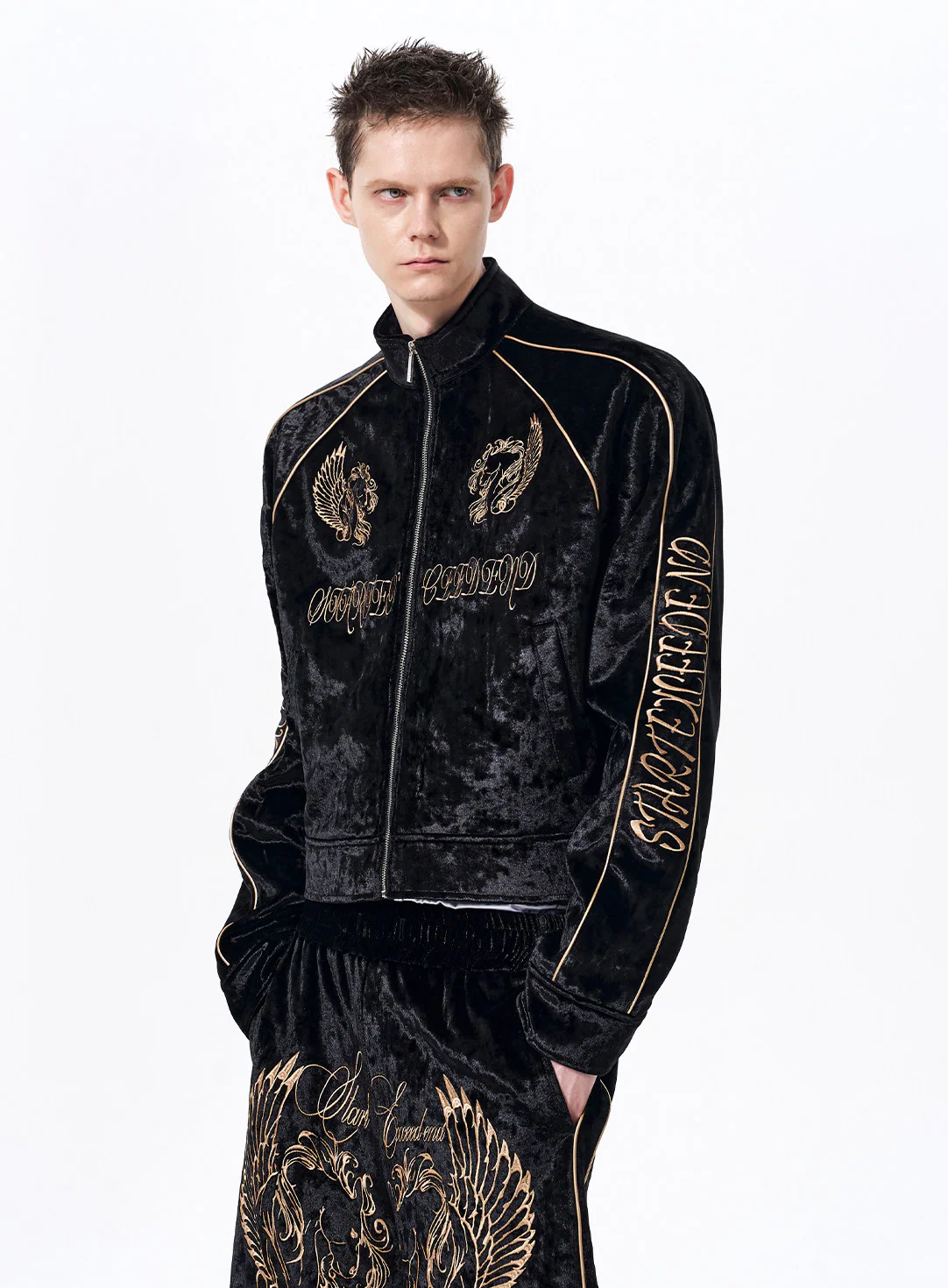Velvet Totem Embroidered Stand Collar Jacket - Image 3