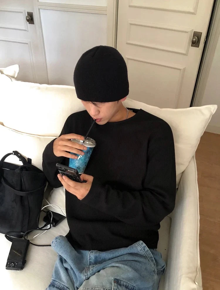 Waffle Knit Crew Neck Long Sleeve Pullover - Image 4