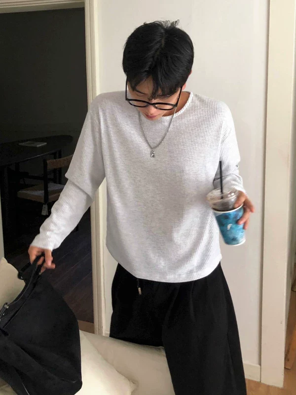 Waffle Knit Crew Neck Long Sleeve Pullover - Image 7