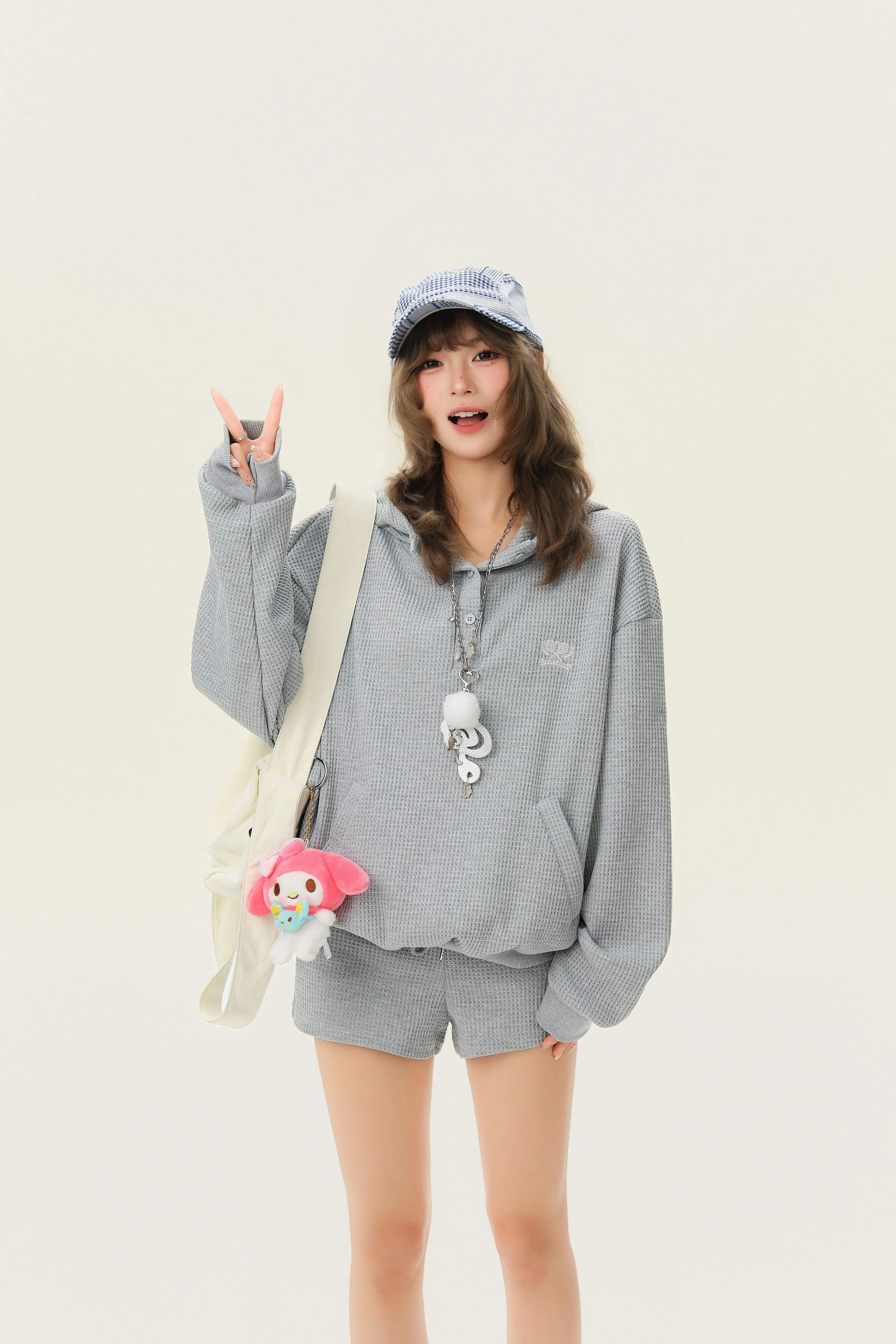 Waffle Knit Embroidered Pullover Hoodie - Image 5